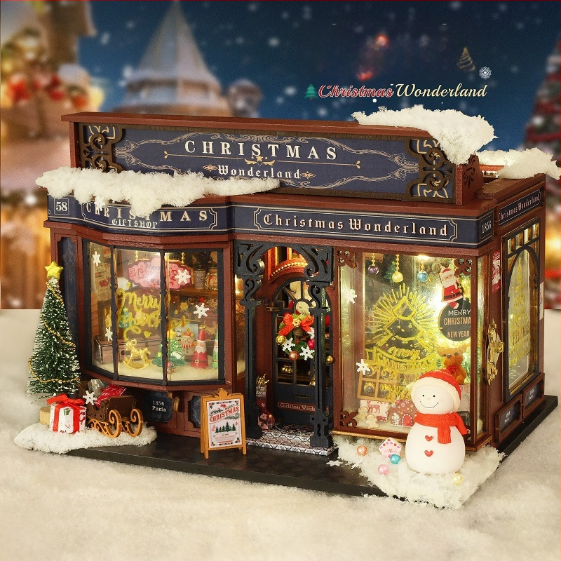 Дървен DIY архитектурен модел – къщичка ET001-A, Коледна приказка, 14+