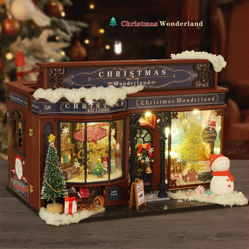 Дървен DIY архитектурен модел – къщичка ET001-A, Коледна приказка, 14+