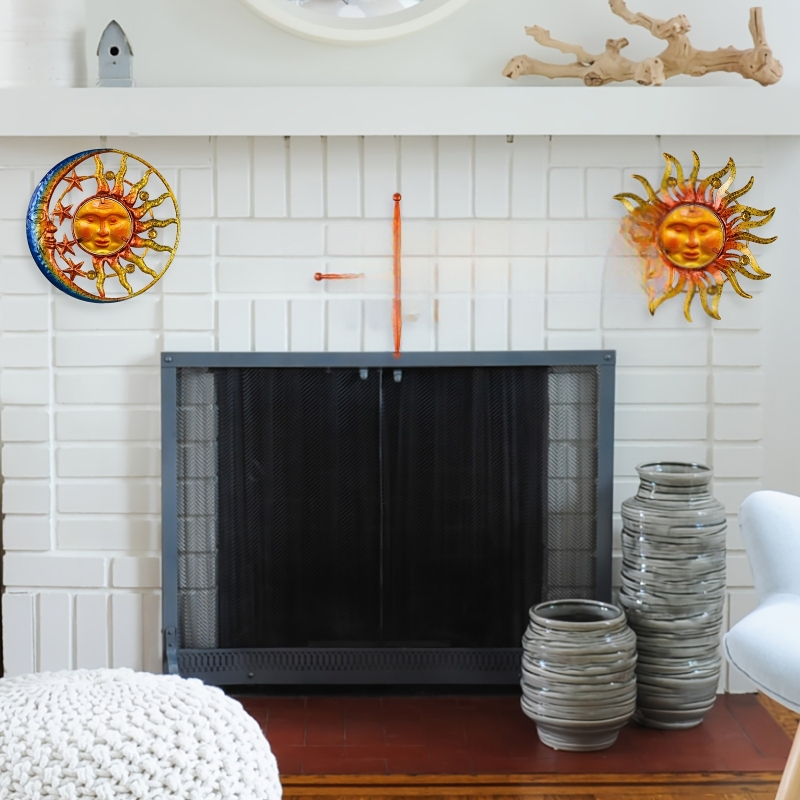 Железен стенен декор Sun Face, тричленен комплект за окачване