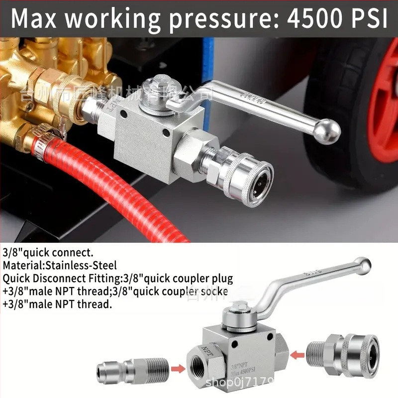 Set kugličnog ventila za visokotlačni čistač, nehrđajući čelik, brzo spajanje 1/4, ručni pogon, 4500 psi
