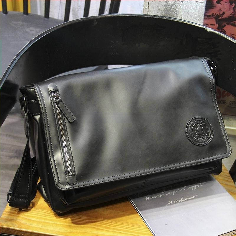 Férfi vállon átvethető táska, koreai-stílusú, nagy kapacitású dokumentumtáska, PU anyag, PU bélés