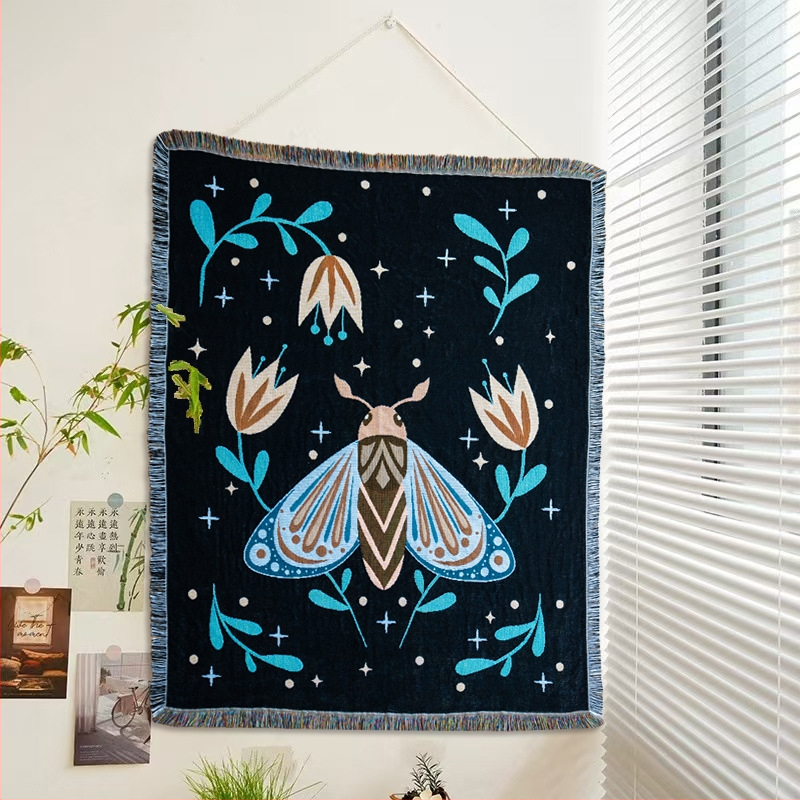 Bohemiško stiliaus gobeleno džakardo pledas svetainei, poliesterio-pamuko mišinys, 800–999 g, gėlių raštas, pritaikymas, tinkamas visoms sezono laikams