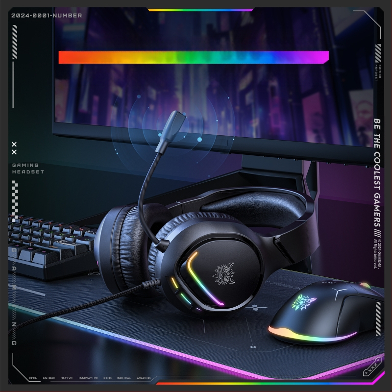 ONIKUMA X31 жично гейминг хедсет – модел X31, марка ONIKUMA, издаден през 2024 г.; комплект съдържа слушалки, ръководство и адаптер