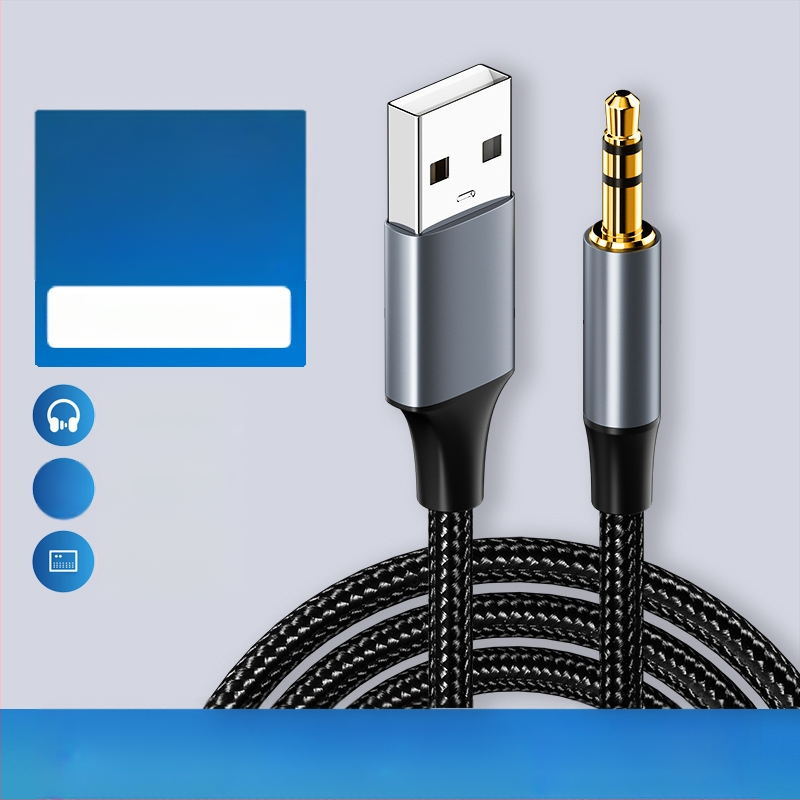 USB към 3.5 мм аудио кабел за PC – никелирано покритие, нейлоново ядро, медни проводници, тегло 0.03 кг