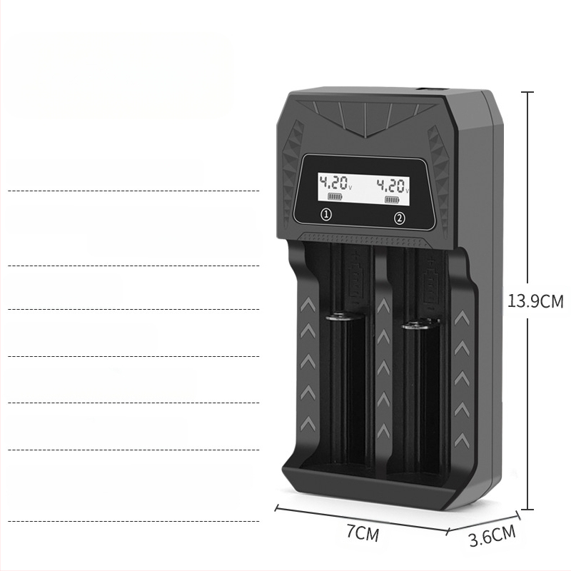 Двоен USB зарядно устройство за батерии с USB Type-C интерфейс, интелигентно зареждане за AA/AAA и батерии 18650/26650/21700/14500/16340/18500/16650; вход DC5.0V; изходи 4.2V 1A и 1.2V 1A.