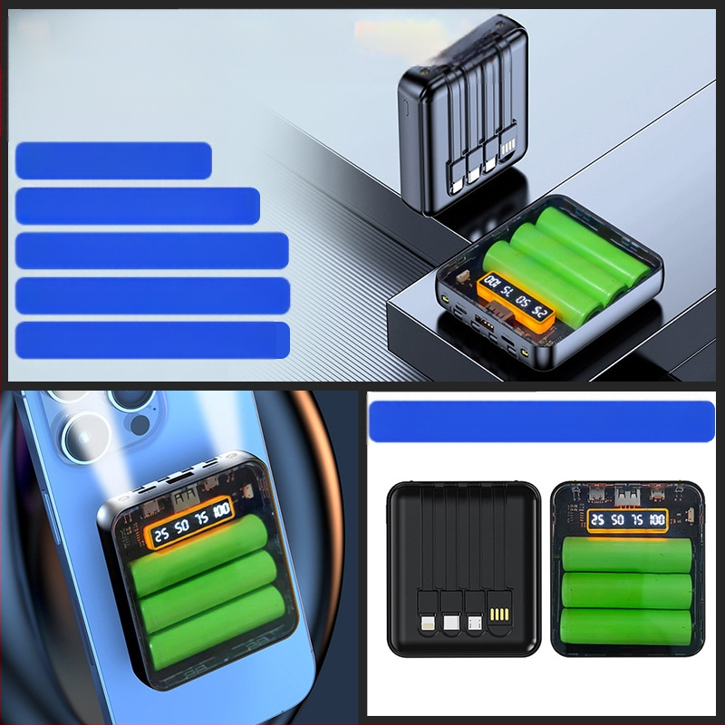 Διαφανές power bank χωρίς συγκόλληση για 3x18650 κυψέλες με ενσωματωμένο καλώδιο φόρτισης