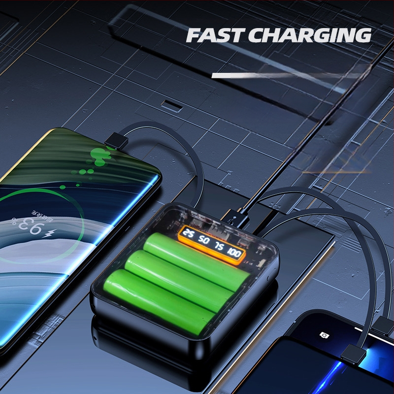 Διαφανές power bank χωρίς συγκόλληση για 3x18650 κυψέλες με ενσωματωμένο καλώδιο φόρτισης