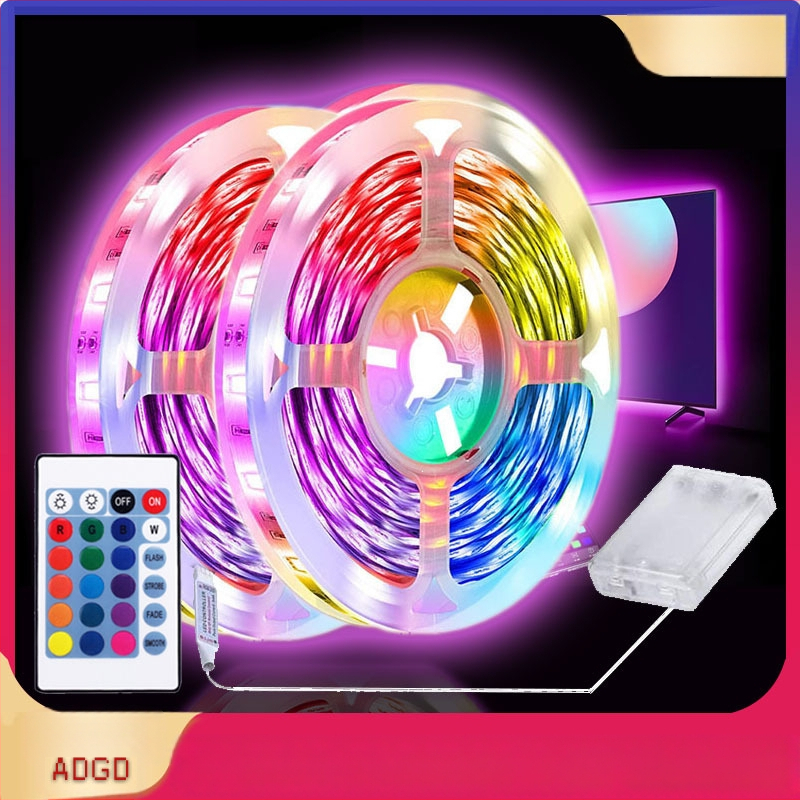 RGB LED juosta su 24 mygtukų IR nuotolinio valdymo ir baterijų dėžute, 5V, 30/60 LED, 120° spindulio kampas, vidaus atmosferinis apšvietimas