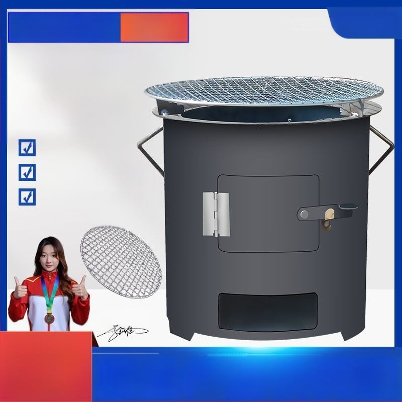 Dzelzs ogļu krāsns ar apaļu dizainu ārējai lietošanai – Daudzfunkcionāla gatavošana tējas vārīšanai, rīsu vārīšanai un grilēšanai