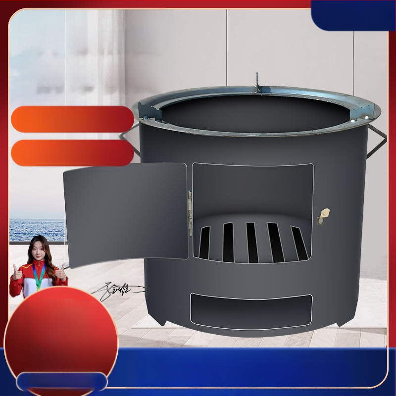 Dzelzs ogļu krāsns ar apaļu dizainu ārējai lietošanai – Daudzfunkcionāla gatavošana tējas vārīšanai, rīsu vārīšanai un grilēšanai