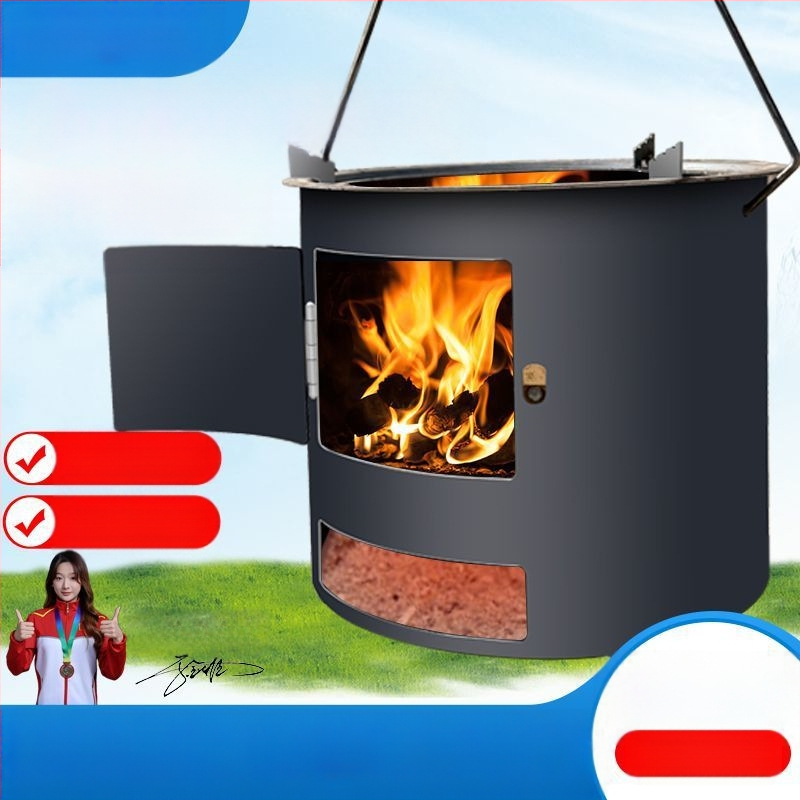 Dzelzs ogļu krāsns ar apaļu dizainu ārējai lietošanai – Daudzfunkcionāla gatavošana tējas vārīšanai, rīsu vārīšanai un grilēšanai