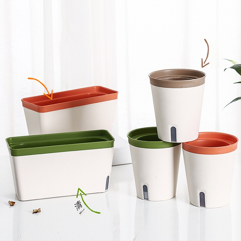 Саксия за цветя, японски стил, от смола, самополивна, дишаща, устойчива на корозия, за настолен или подов монтаж