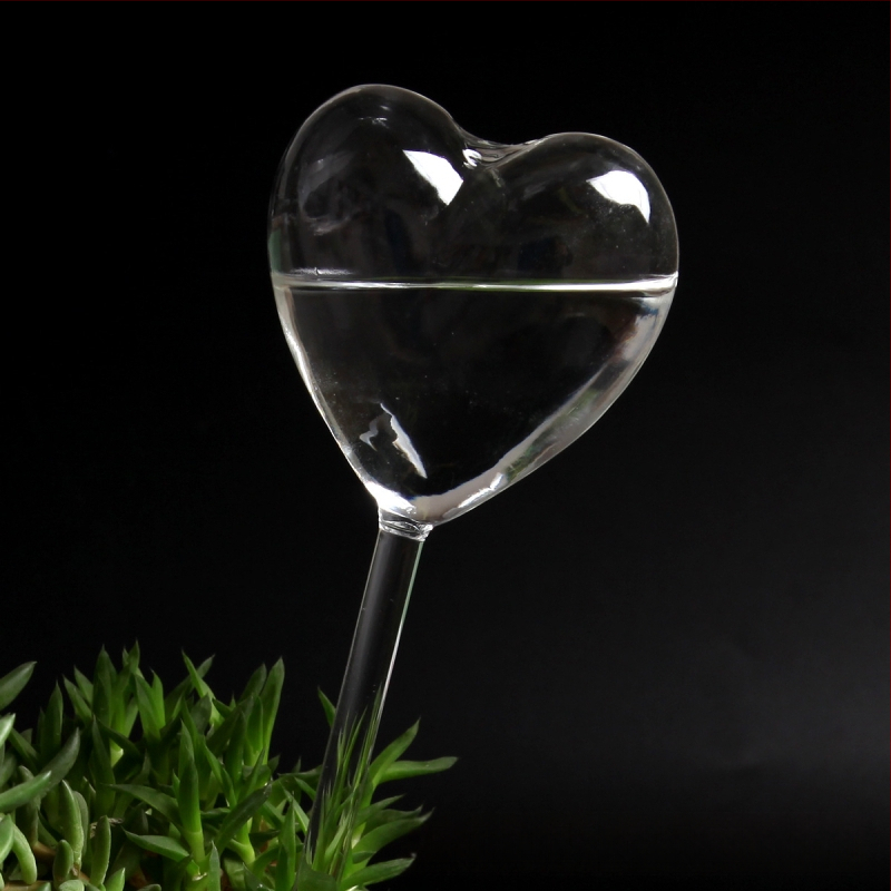 Γυάλινο εργαλείο ποτίσματος φυτών σε σχήμα καρδιάς, από γυάλι μπόροσιλικό, φυσητό γυαλί, λεία επιφάνεια, διακοσμητικό κρεμαστό