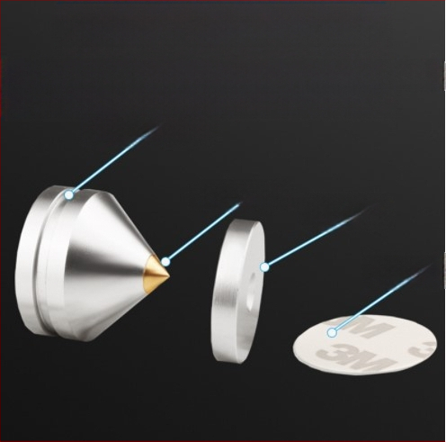 Αλουμινένια πόδια για ηχεία και εξοπλισμό ήχου με αντιδονητικές βάσεις (υλικό: κράμα αλουμινίου; εφαρμογή: ηχεία, CD-παίκτης, ενισχυτές; λειτουργία: απορρόφηση κραδασμών)