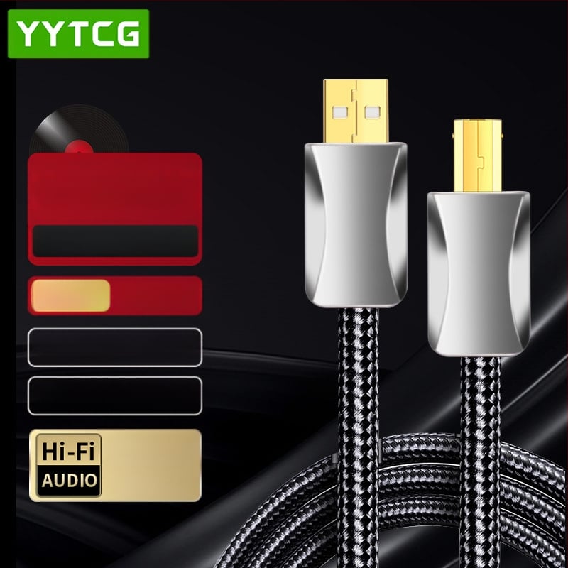 USB аудио кабел YY-USB, сребърно покритие 6N, A-to-B USB конектор, HiFi DAC кабел