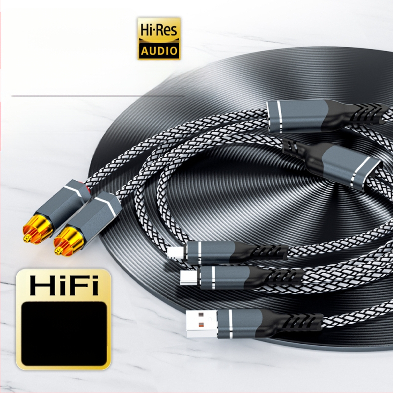 RCA аудио кабел 1 към 2 за устройства Apple и Huawei, златно покритие на конекторите, чист меден проводник, безкислороден мед, ROHS