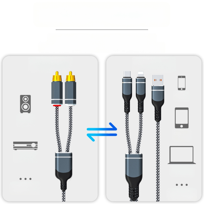 RCA аудио кабел 1 към 2 за устройства Apple и Huawei, златно покритие на конекторите, чист меден проводник, безкислороден мед, ROHS