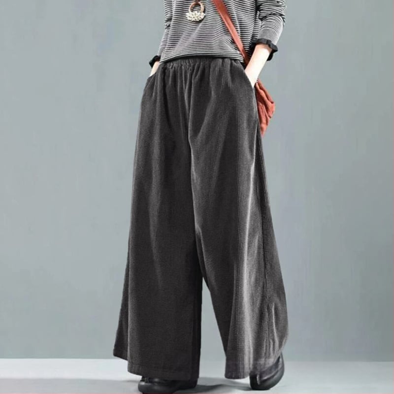 Corduroy широки панталони за жени, средна талия, свободна кройка, Nylon смес