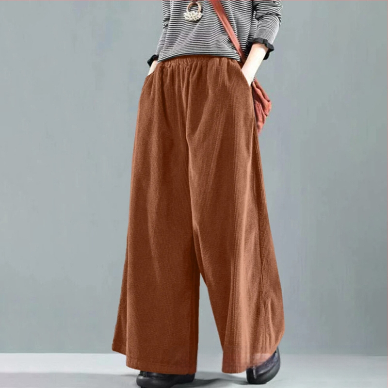 Corduroy широки панталони за жени, средна талия, свободна кройка, Nylon смес