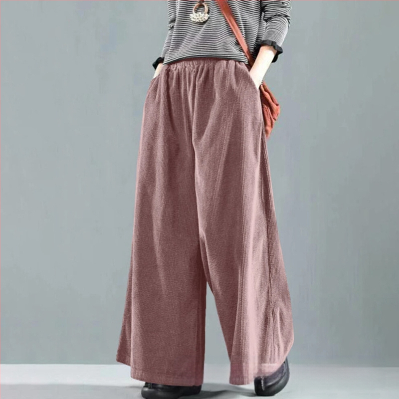 Corduroy широки панталони за жени, средна талия, свободна кройка, Nylon смес