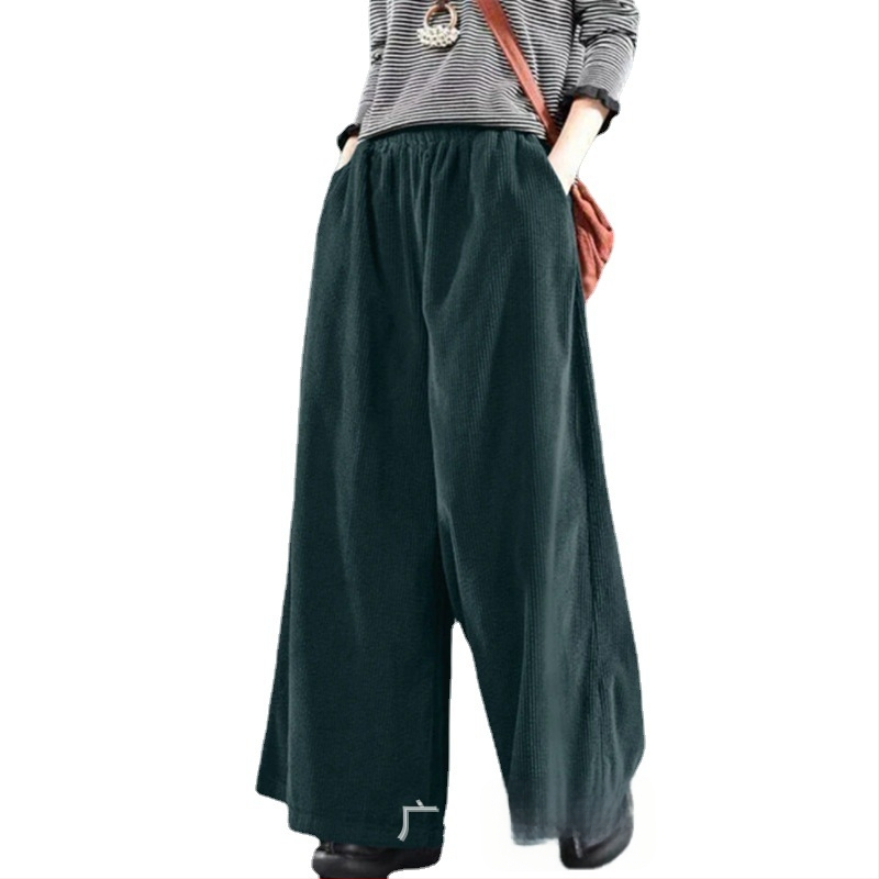 Corduroy широки панталони за жени, средна талия, свободна кройка, Nylon смес