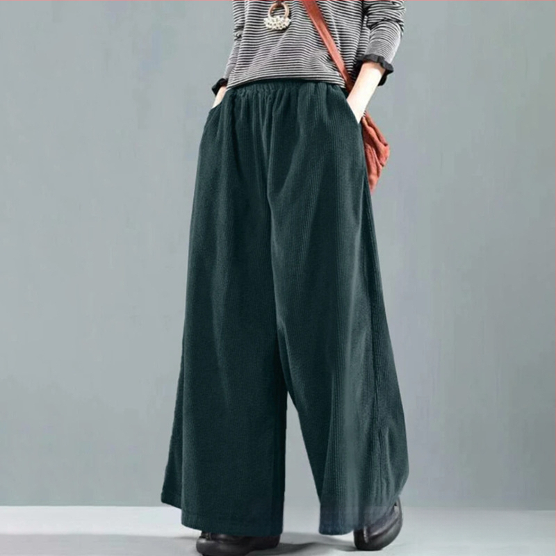 Corduroy широки панталони за жени, средна талия, свободна кройка, Nylon смес