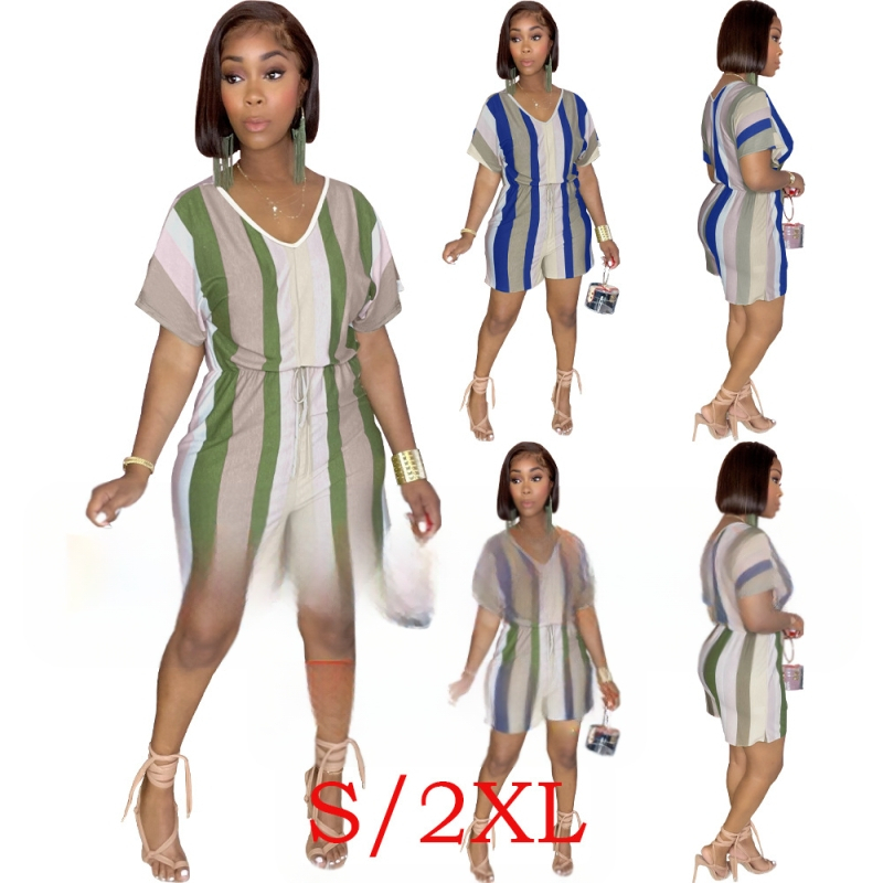 BX6037 Ženski prugasti jumpsuit s visokim strukom, cropped hlače, casual stil, poliesterska smjesa, mikroelastičnost
