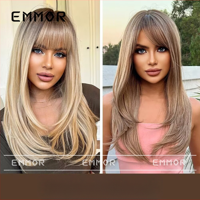 Emmor sieviešu garas lokas parūka ar bangs, modeļ lc9039, izturīgas pret karstumu šķiedras, var krāsot