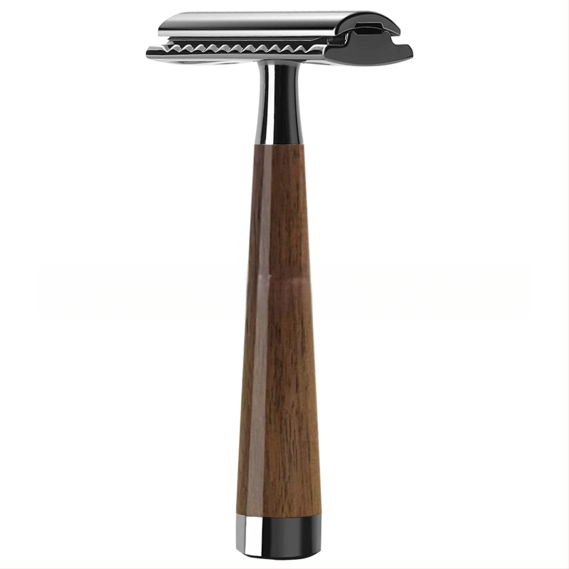 ZY Χειροκίνητο ξυριστικό με λαβή από καρυδιά, διπλής όψης λεπίδα, σετ 84 τεμαχίων