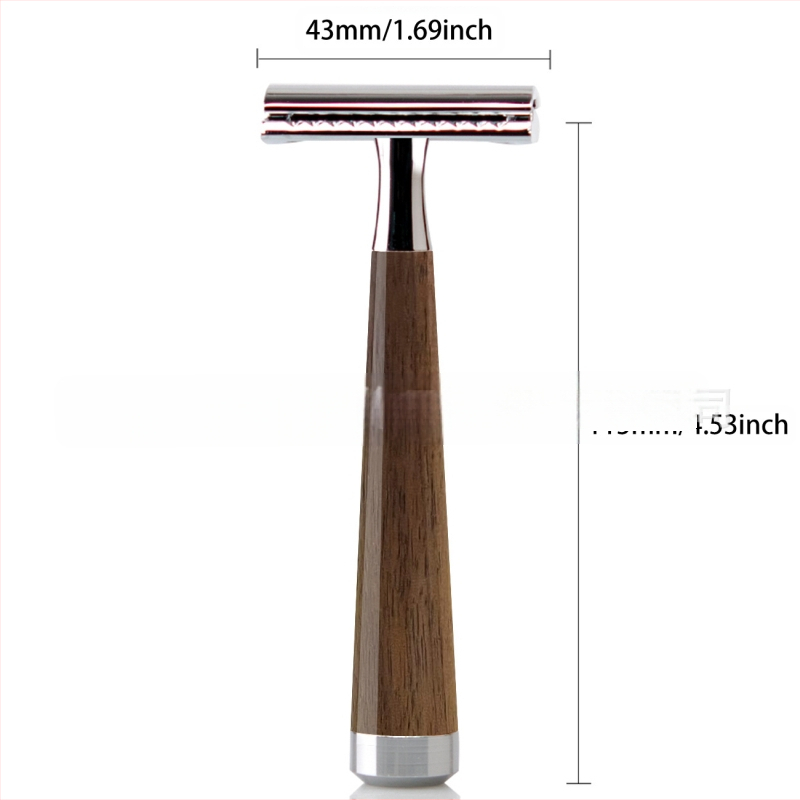 ZY Χειροκίνητο ξυριστικό με λαβή από καρυδιά, διπλής όψης λεπίδα, σετ 84 τεμαχίων