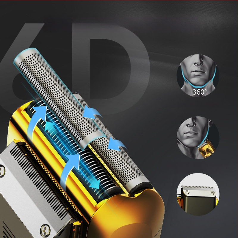 Ηλεκτρικό ξυριστικό με LED οθόνη, επαναλαμβανόμενη κεφαλή δύο λεπίδων, αιωρούμενη κεφαλή, ενσωματωμένη μπαταρία 500–800 mAh, αποσπώμενο πλενόμενο κεφάλι