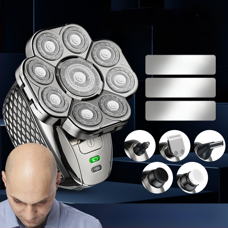 Električni brijač s rotirajućom glavom s više oštrica i plutajućom glavom, cijelo tijelo perivo, ugrađena baterija 500–800 mAh, maksimalna snaga 5W, trajanje >60 minuta