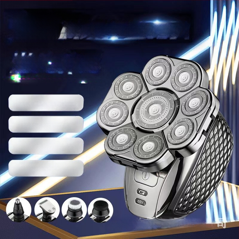 Električni brijač s rotirajućom glavom s više oštrica i plutajućom glavom, cijelo tijelo perivo, ugrađena baterija 500–800 mAh, maksimalna snaga 5W, trajanje >60 minuta