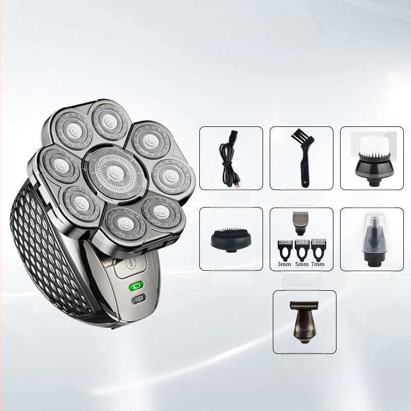 Električni brijač s rotirajućom glavom s više oštrica i plutajućom glavom, cijelo tijelo perivo, ugrađena baterija 500–800 mAh, maksimalna snaga 5W, trajanje >60 minuta