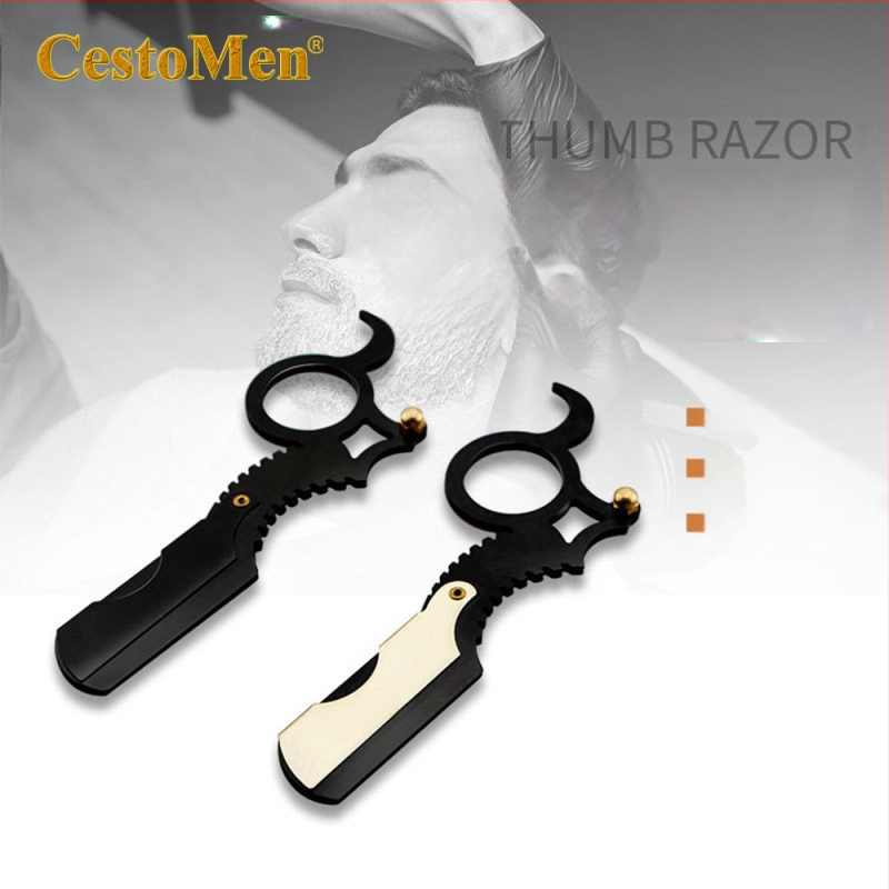 CestoMen Vintage χειροκίνητο ξυριστικό από ανοξείδωτο ατσάλι με θήκη δαχτυλιδιού αντίχειρα, περιποίηση φρυδιών και ξύρισμα προσώπου