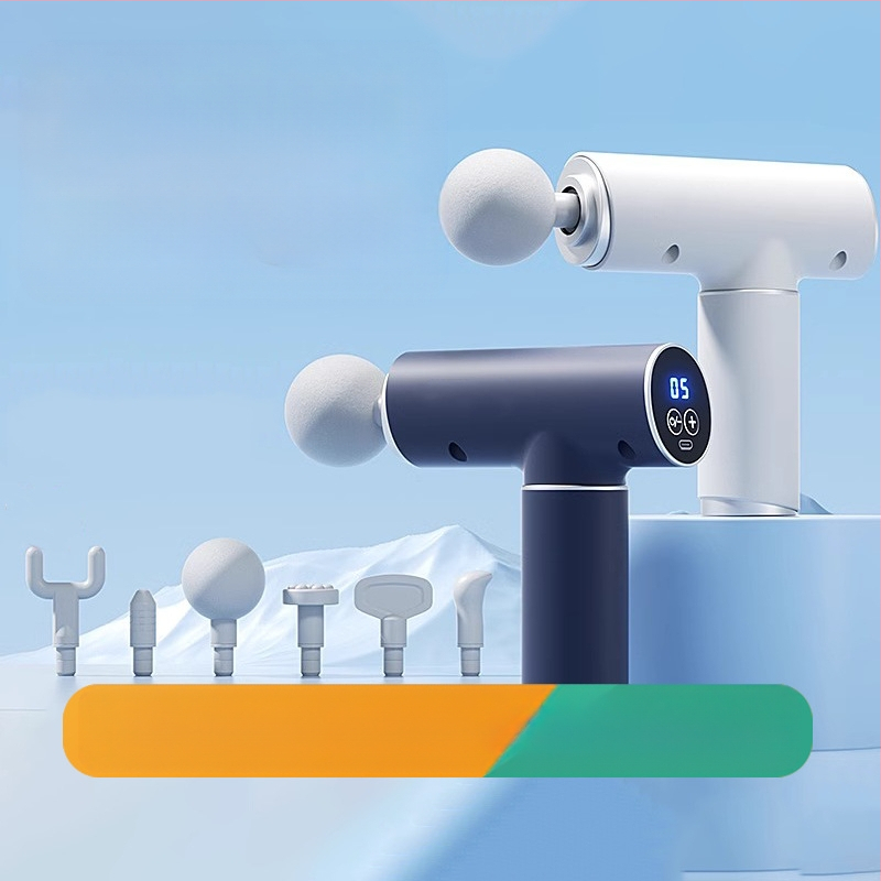 Fascia masažni pištolj — prijenosni, bezkontaktan motor, LCD zaslon, 6 nastavaka za masažu, ugrađena baterija, autonomija 3–6 sati, niski zvuk 36–45 dB