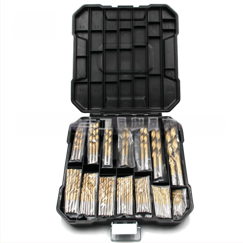 99 броя винтови свредла с титаново покритие за дървообработване, в пластмасова кутия
