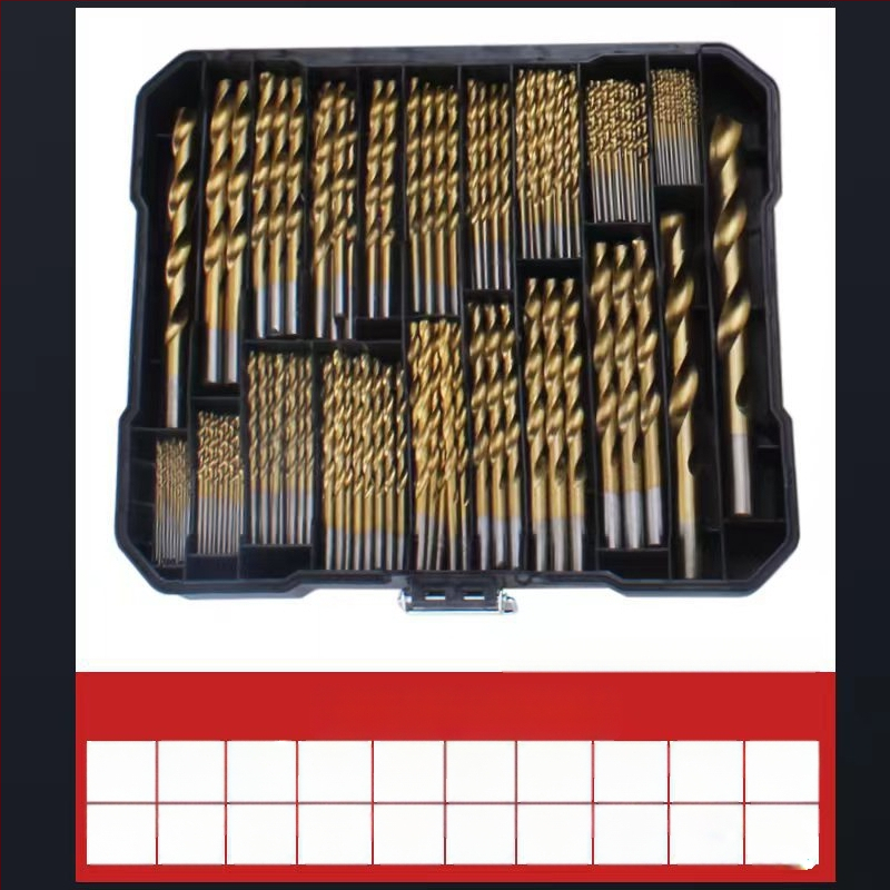 230 τεμάχια τρυπανιών με επίστρωση τιτάνιου, με ίσιο άξονα, για ξυλουργικές εφαρμογές, σε πλαστικό κουτί