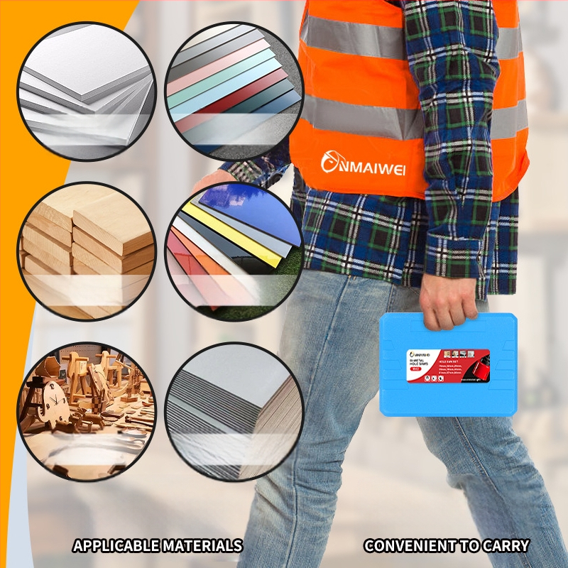 Комплект дупкопробивни дискове за дърво, 21 части, алуминиева сплав, 13 режещи диска, калъф включен