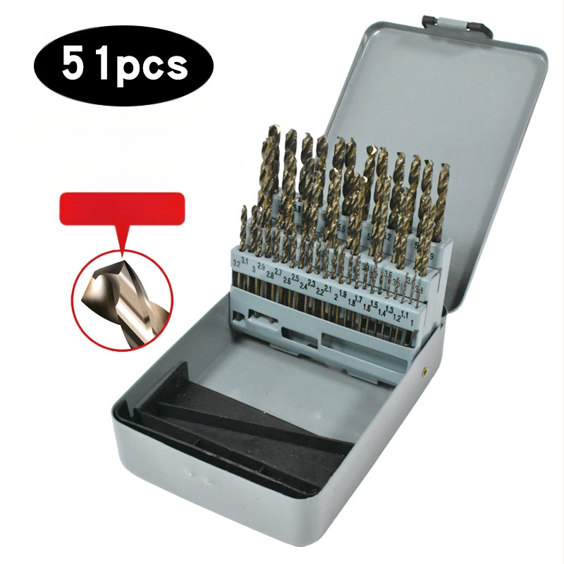 Комплект винтови свредла с кобалт за ръчна електрическа бормашина, 51 части, високо-скоростна стомана