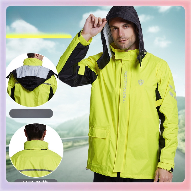 Рефлекторен разделен дъждобран и комплект дъждовни панталони за мотоспорт и риболов на открито — Spring pongee материя, PU водоустойчива облицовка, лек за възрастен, възможност за персонализирано лого