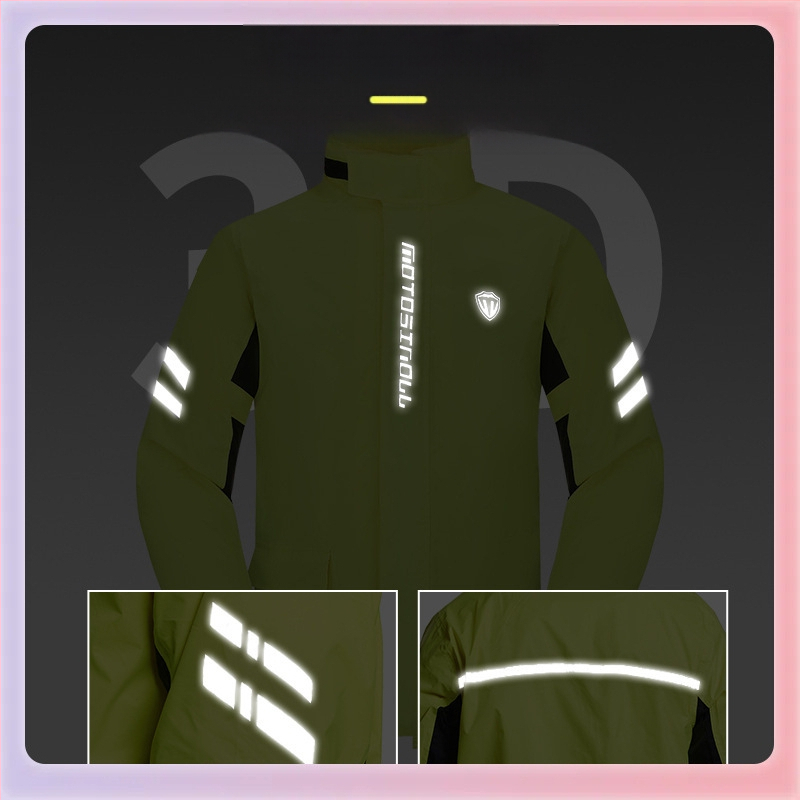 Рефлекторен разделен дъждобран и комплект дъждовни панталони за мотоспорт и риболов на открито — Spring pongee материя, PU водоустойчива облицовка, лек за възрастен, възможност за персонализирано лого