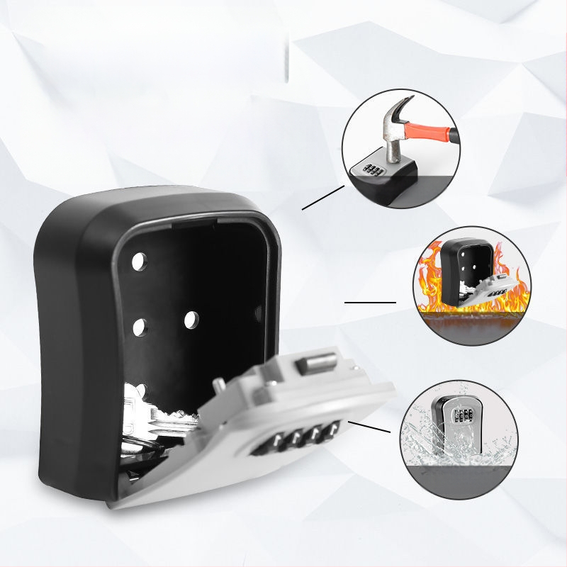 Cutie de chei cu parolă – anti-furt, montare pe perete, tip adeziv, fără găuri, pentru intrarea în casă cu vizor