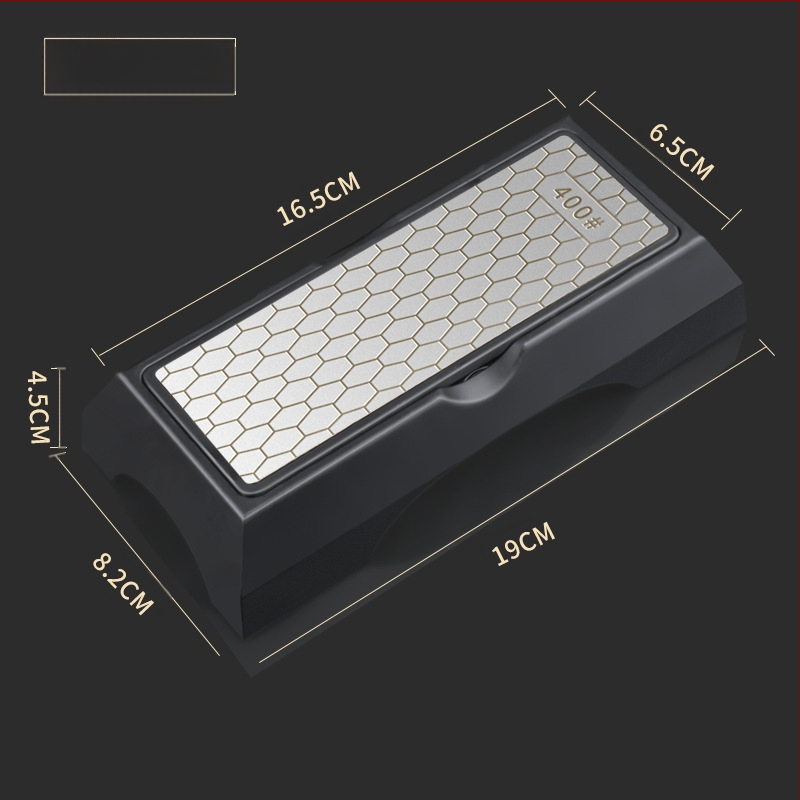 Dviejų pusių šlifavimo akmuo virtuvės peiliams, 400/1000 grūdų, su pagrindu, iš aukštos anglies plieno