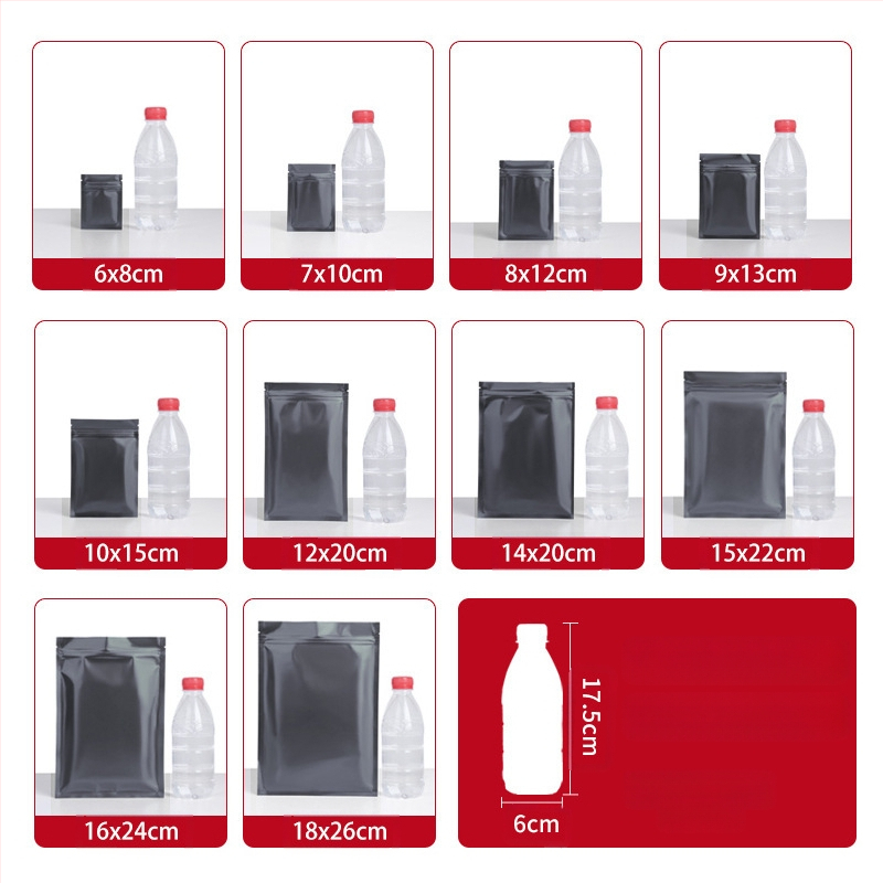 Samozatvarajuća vrećica s matnim crnim dnom, laminirana aluminijska folija na plastici, prilagodljiva duljina zatvaranja