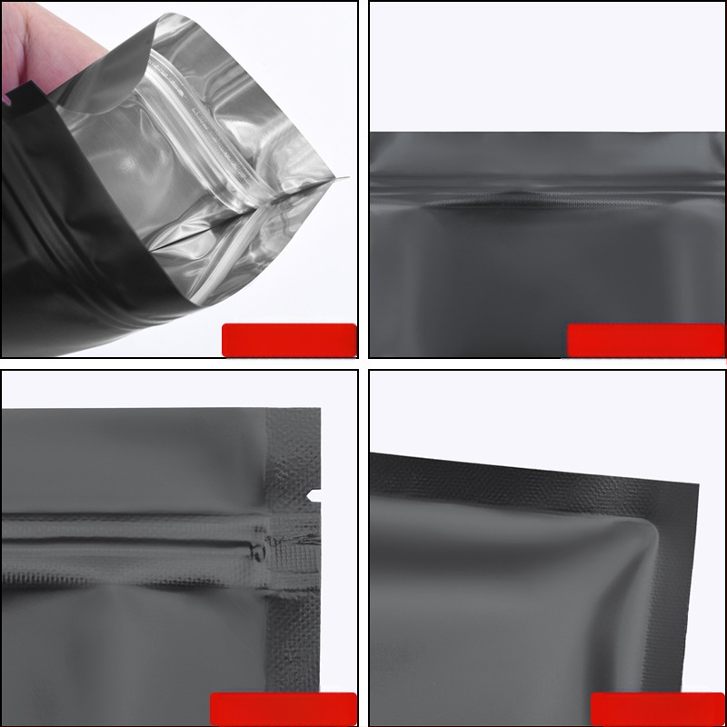 Samozatvarajuća vrećica s matnim crnim dnom, laminirana aluminijska folija na plastici, prilagodljiva duljina zatvaranja