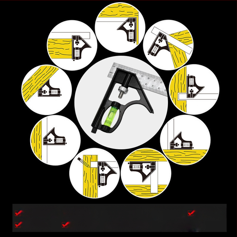 Συνδυασμένος μετρητής γωνίας, εμβέλεια μέτρησης 0–300 mm, 45° ορθογώνιος γωνία, για ξυλουργική, βάρος 136 g