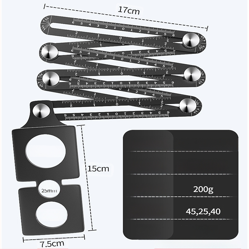 ATO Алуминиев локатор за отвори в плочки, шестократно сгъваем, универсален пробивен инструмент за плочки, тухли и стъкло