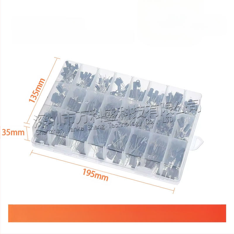 Комплект електролитни кондензатори с кутия за сортиране, 500 бр, 24 спецификации, диапазон 0.1-1000 µF