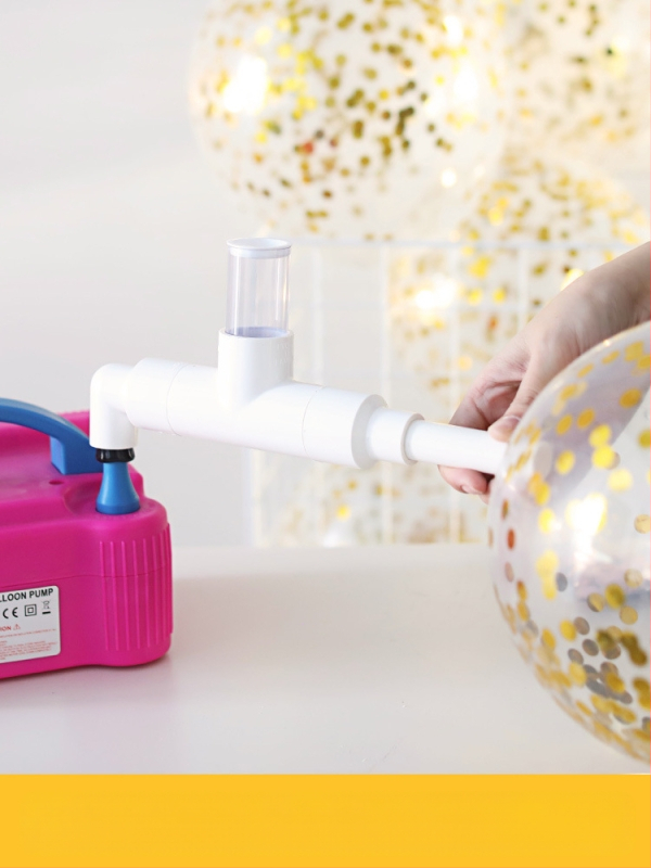 Daugiafunkcinis pūtimo įrankis balionams su blizgučiais – skaidrus užpildymo įrenginys su popieriaus lakštais, plastikinė konstrukcija, vestuvėms